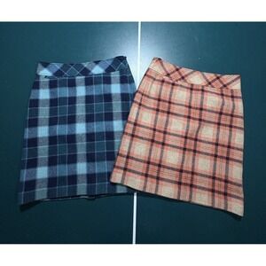 LL Bean Wool Plaid Skirt Women's 4 Petite Bundle Side Slit Zip Retro Vintage